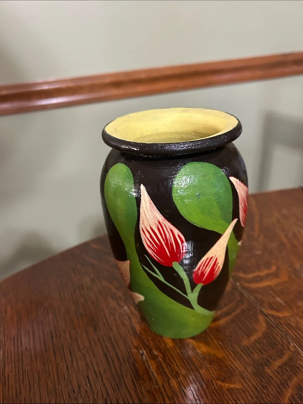 Hand painted wooden vase
